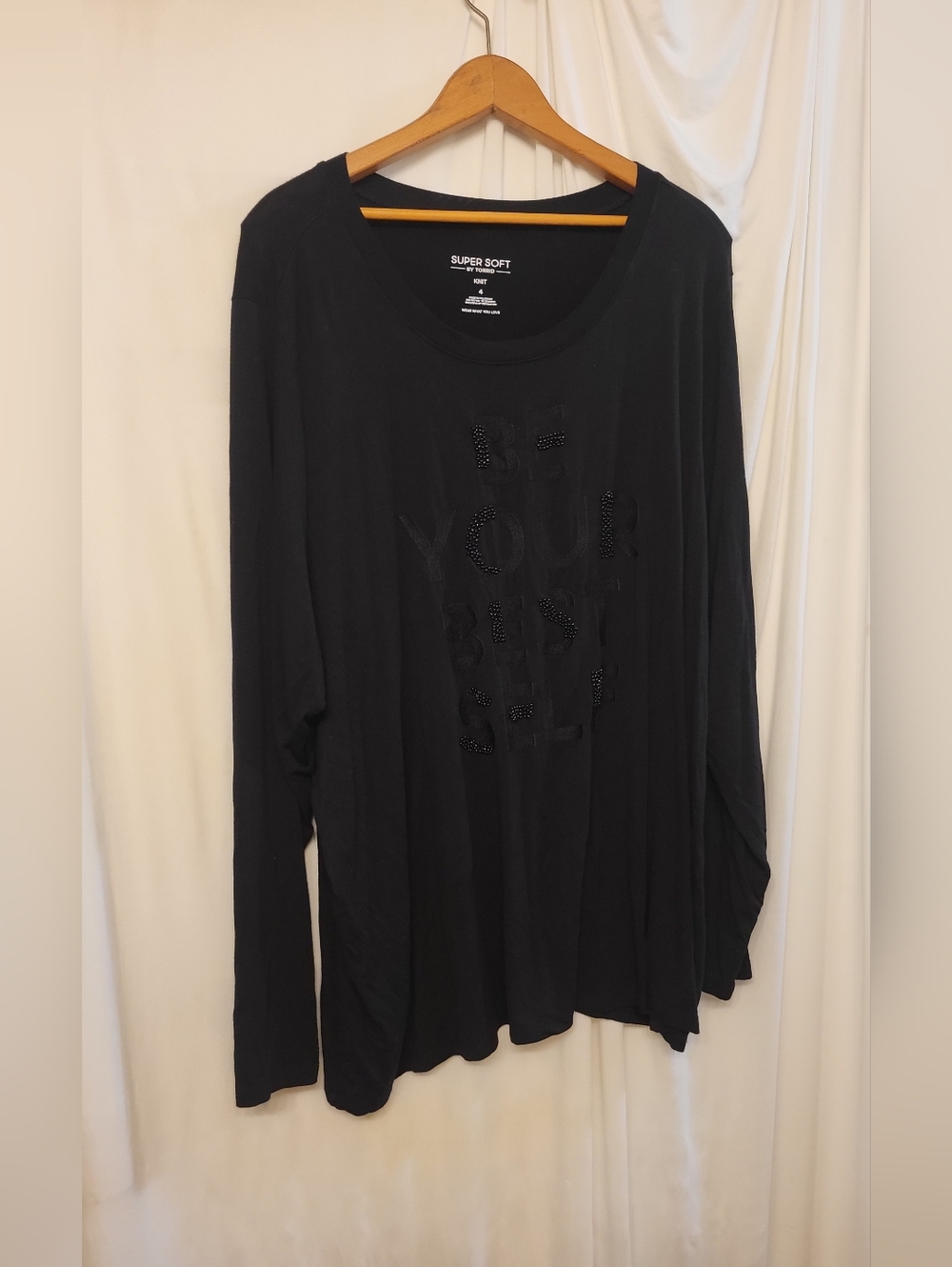torrid Black Long Sleeve Scoop Neck Top with Subtle Front Detail